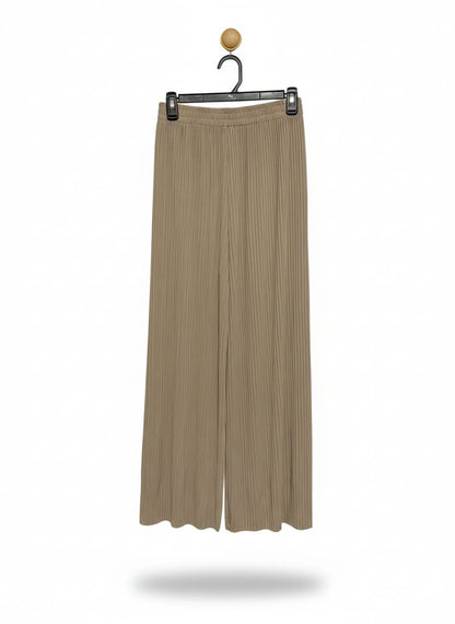 MIYALIR |M| WAIST 26|C1| Beige Pleated Wide-Leg Trousers