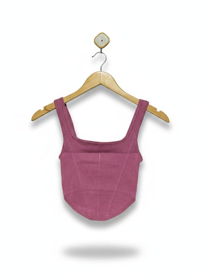 COTTON ON |XS| BUST 10| Mauve Pink Ribbed Knit Corset-Style Top