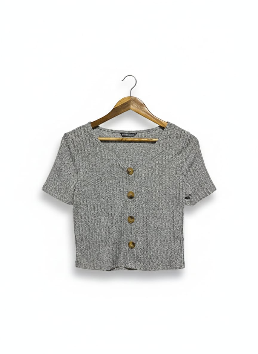 SHEIN |M| BUST 16| Grey Ribbed Knit Short-Sleeve Top