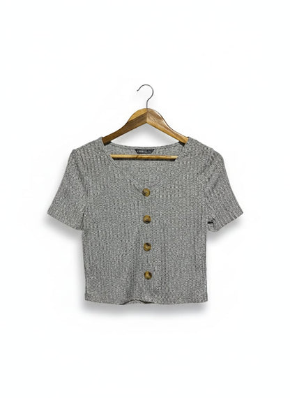 SHEIN |M| BUST 16| Grey Ribbed Knit Short-Sleeve Top