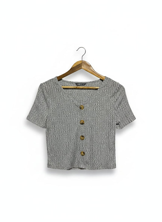 SHEIN |M| BUST 16| Grey Ribbed Knit Short-Sleeve Top