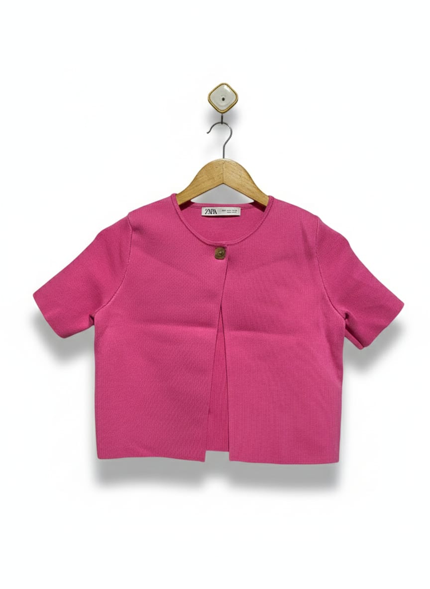 ZARA |S| BUST 16|C2| Fuchsia Pink Short-Sleeve Cardigan
