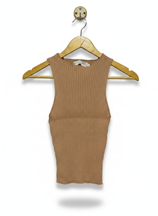 WHITE CLOSET |M| BUST 9| Taupe or Beige Ribbed Mock-Neck Sleeveless Top