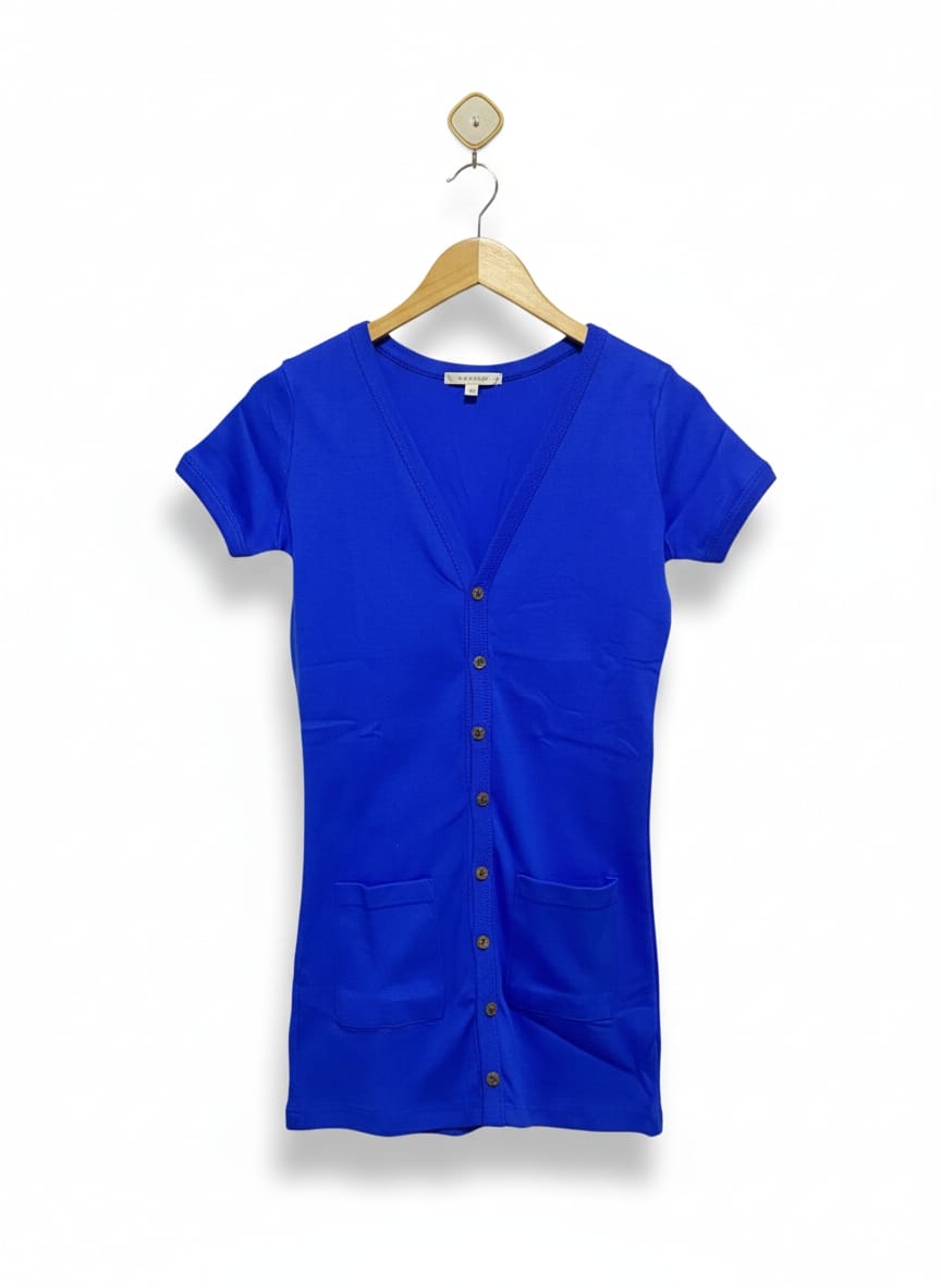 SENSIMA |M| BUST 16| Royal Blue Short-Sleeve V-Neck Cardigan