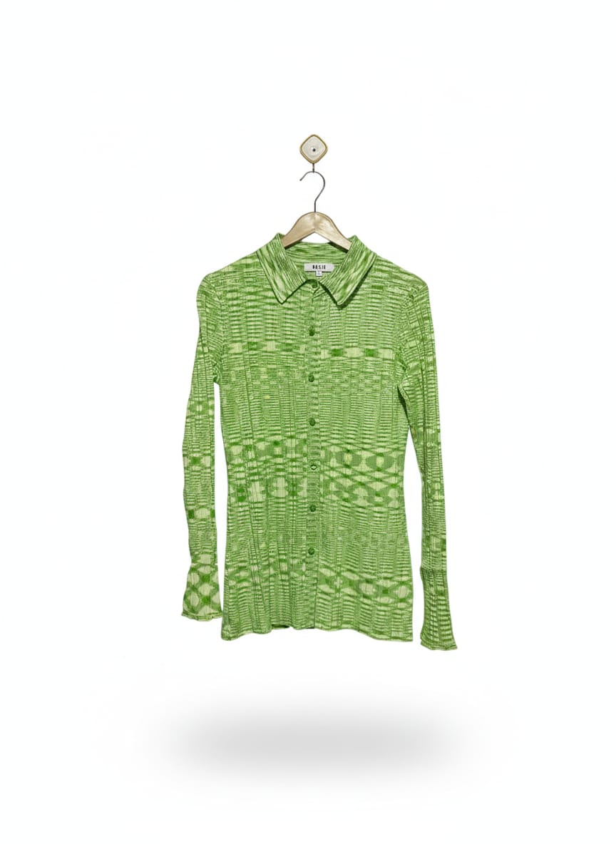 DAZIE |M| BUST 17| Green and White Patterned Long-Sleeve Collared Shirt