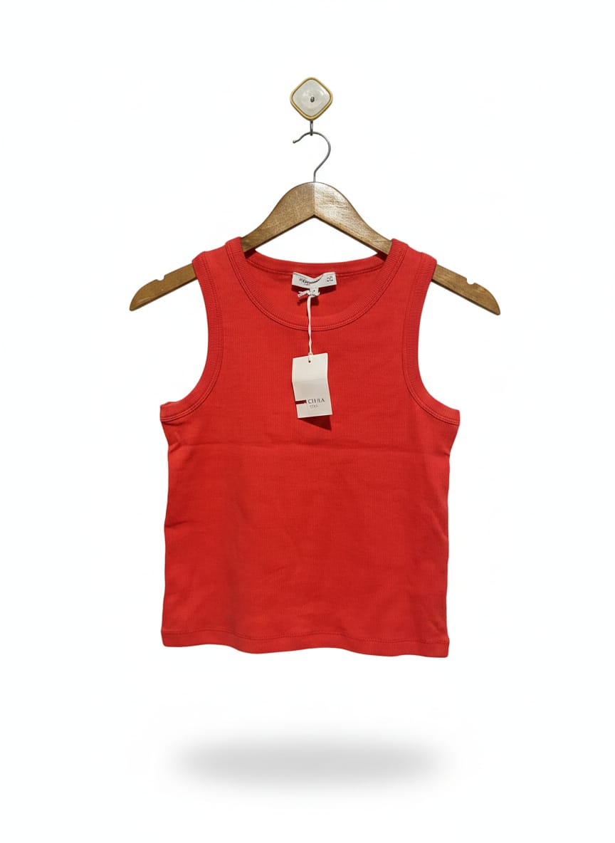 DECJUBA |L| BUST 14| Red Ribbed Crew Neck Crop Top