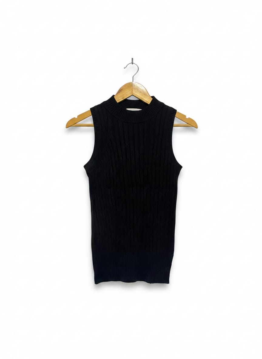 MADISON |XL| BUST 11| Black Sleeveless Mock Neck Ribbed Knit Top
