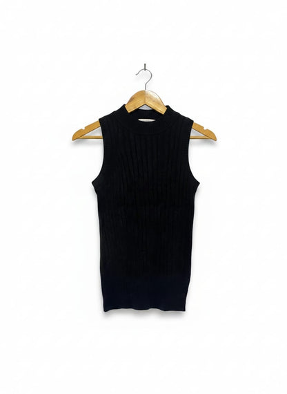 MADISON |XL| BUST 11| Black Sleeveless Mock Neck Ribbed Knit Top
