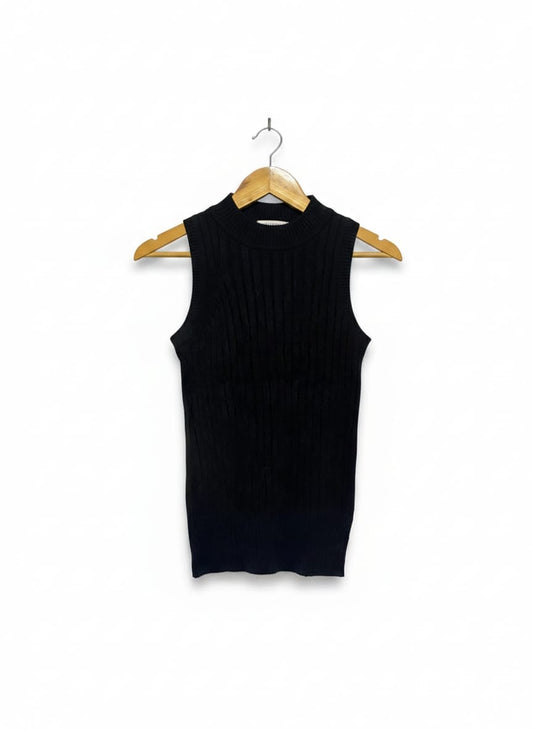MADISON |XL| BUST 11| Black Sleeveless Mock Neck Ribbed Knit Top