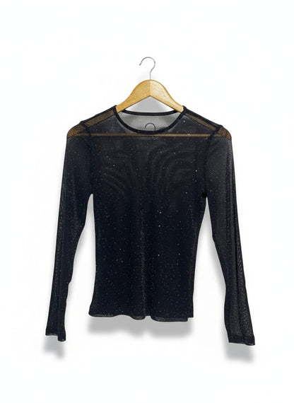 SHEIN |M|BUST 14| Black Sheer Mesh Long-Sleeve Top