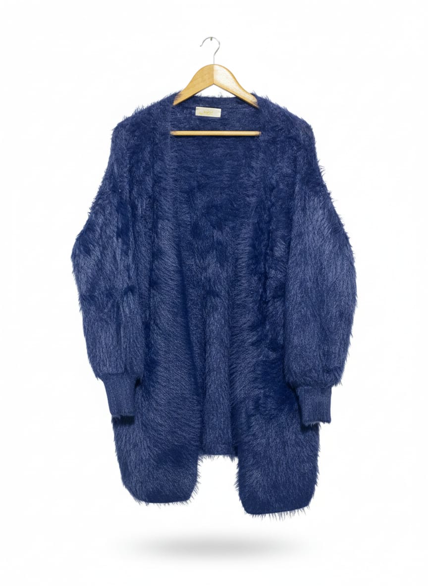 H Q |L| BUST 22| Navy Blue Fuzzy Knit Long Cardigan