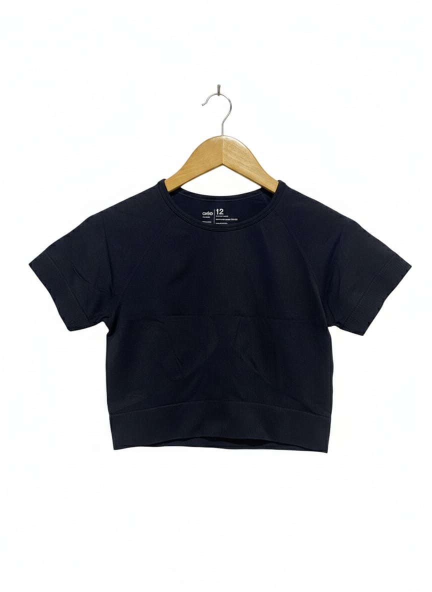 ANKO |S| BUST 14| Black Seamless Short-Sleeve Crop Top
