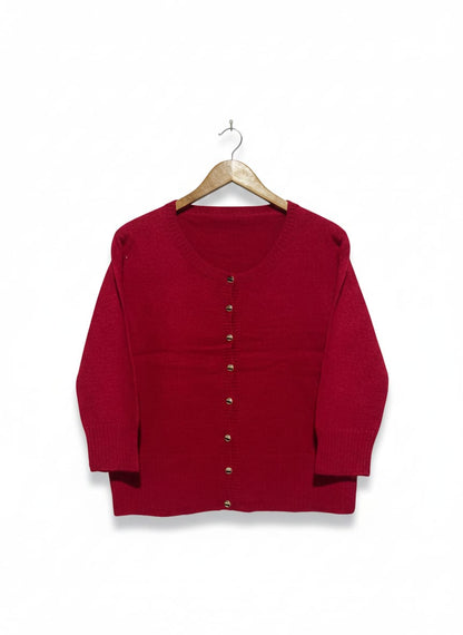 Red Crewneck Knit Cardigan |L| BUST 20|