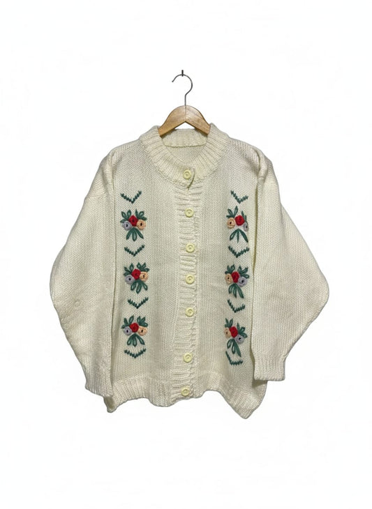 Cream or Off-White Knit Cardigan |L| BUST| 20|