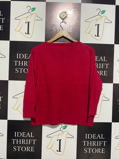 Red Crewneck Knit Cardigan |L| BUST 20|