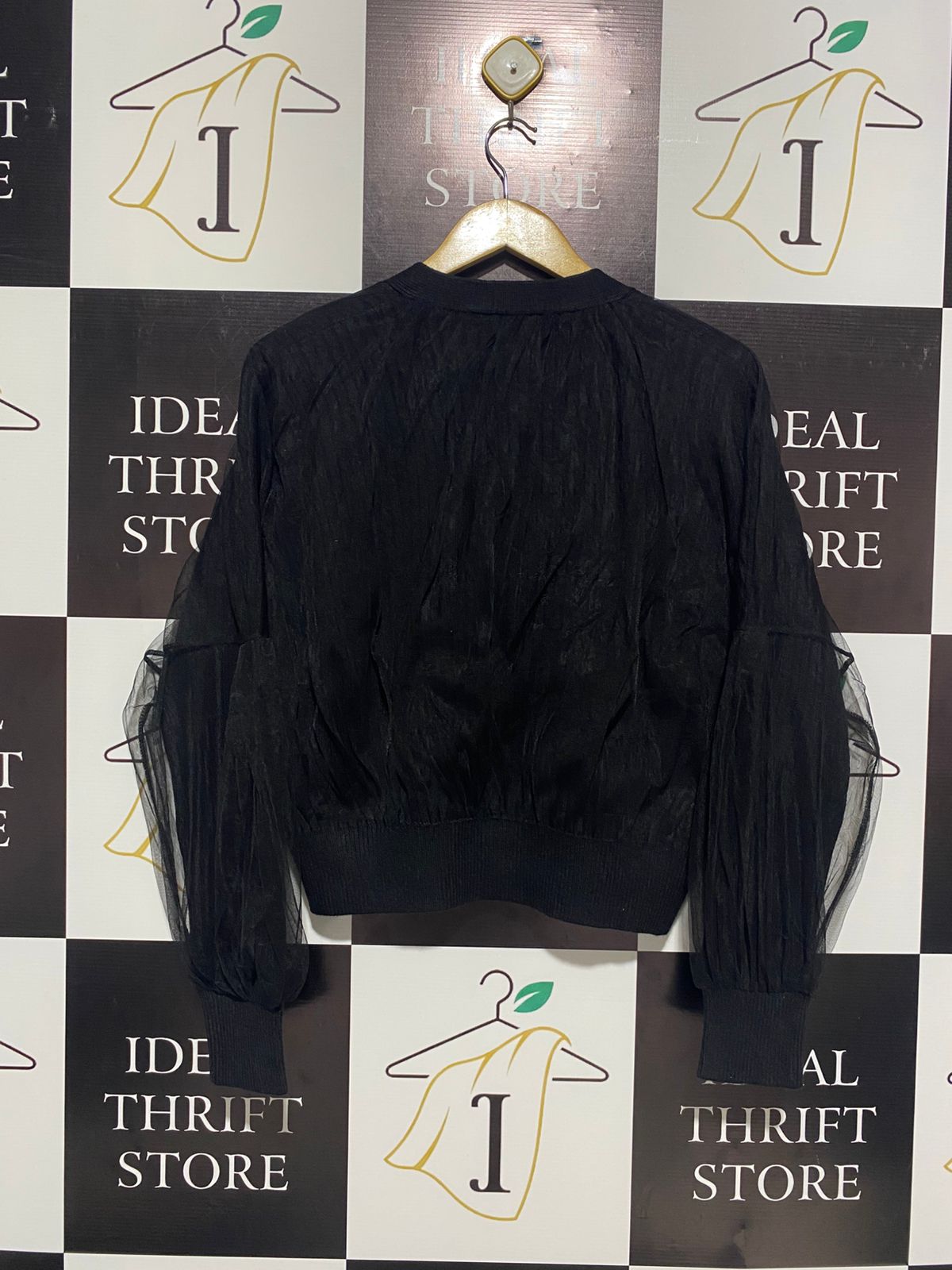 URBAN REVIVO |M| BUST 21| Black Cardigan With Sheer Organza Puff Sleeves