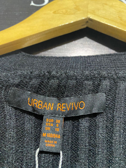 URBAN REVIVO |M| BUST 21| Black Cardigan With Sheer Organza Puff Sleeves