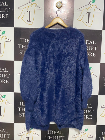 H Q |L| BUST 22| Navy Blue Fuzzy Knit Long Cardigan