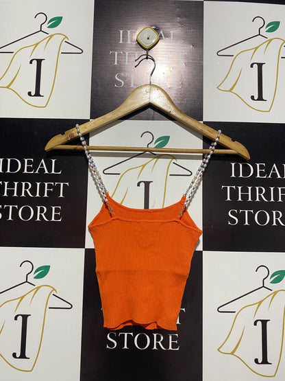 GLASSONS |XS| BUST 10|  orange ribbed crop tank top