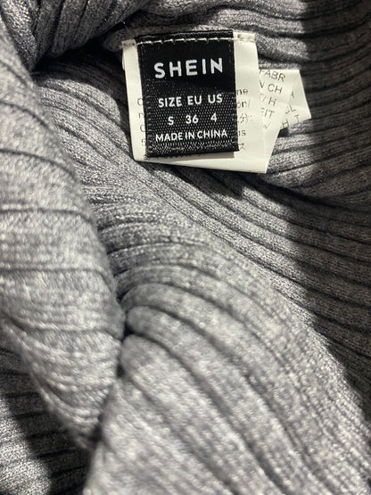 SHEIN |S| BUST 12| Grey Ribbed Mock-Neck Crop Sweater