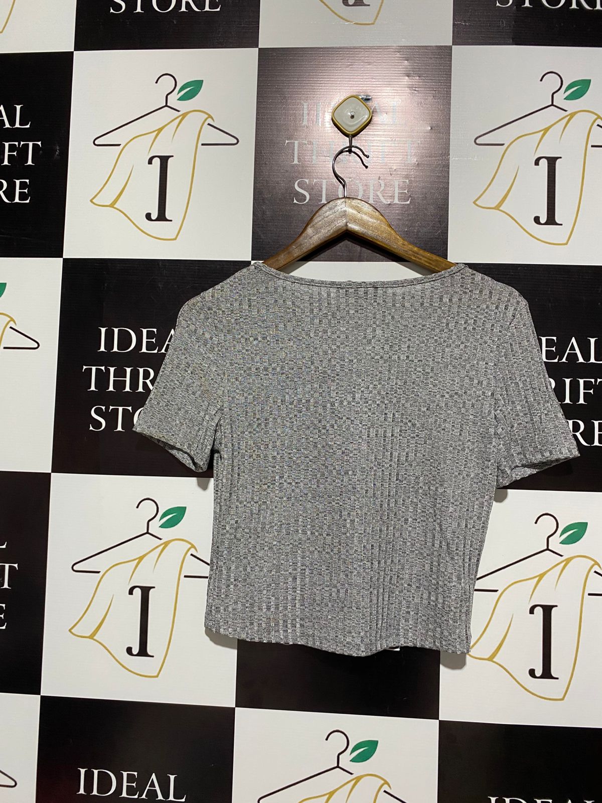 SHEIN |M| BUST 16| Grey Ribbed Knit Short-Sleeve Top