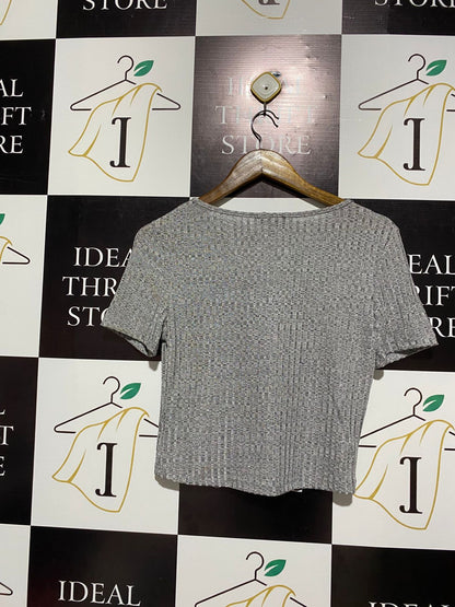 SHEIN |M| BUST 16| Grey Ribbed Knit Short-Sleeve Top