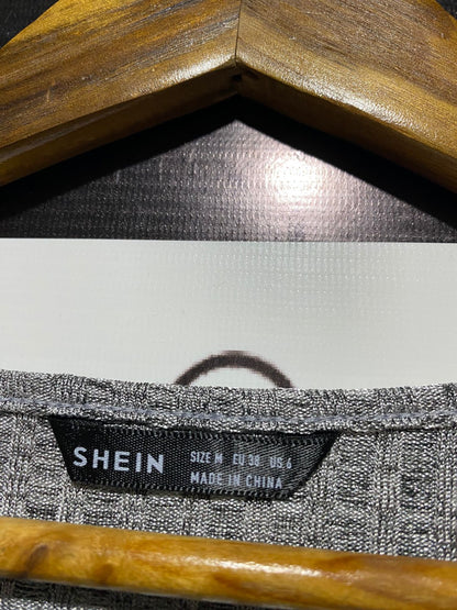 SHEIN |M| BUST 16| Grey Ribbed Knit Short-Sleeve Top
