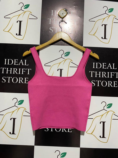ZARA |S| BUST 14| Fuchsia Pink Square-Neck Ribbed Crop Top