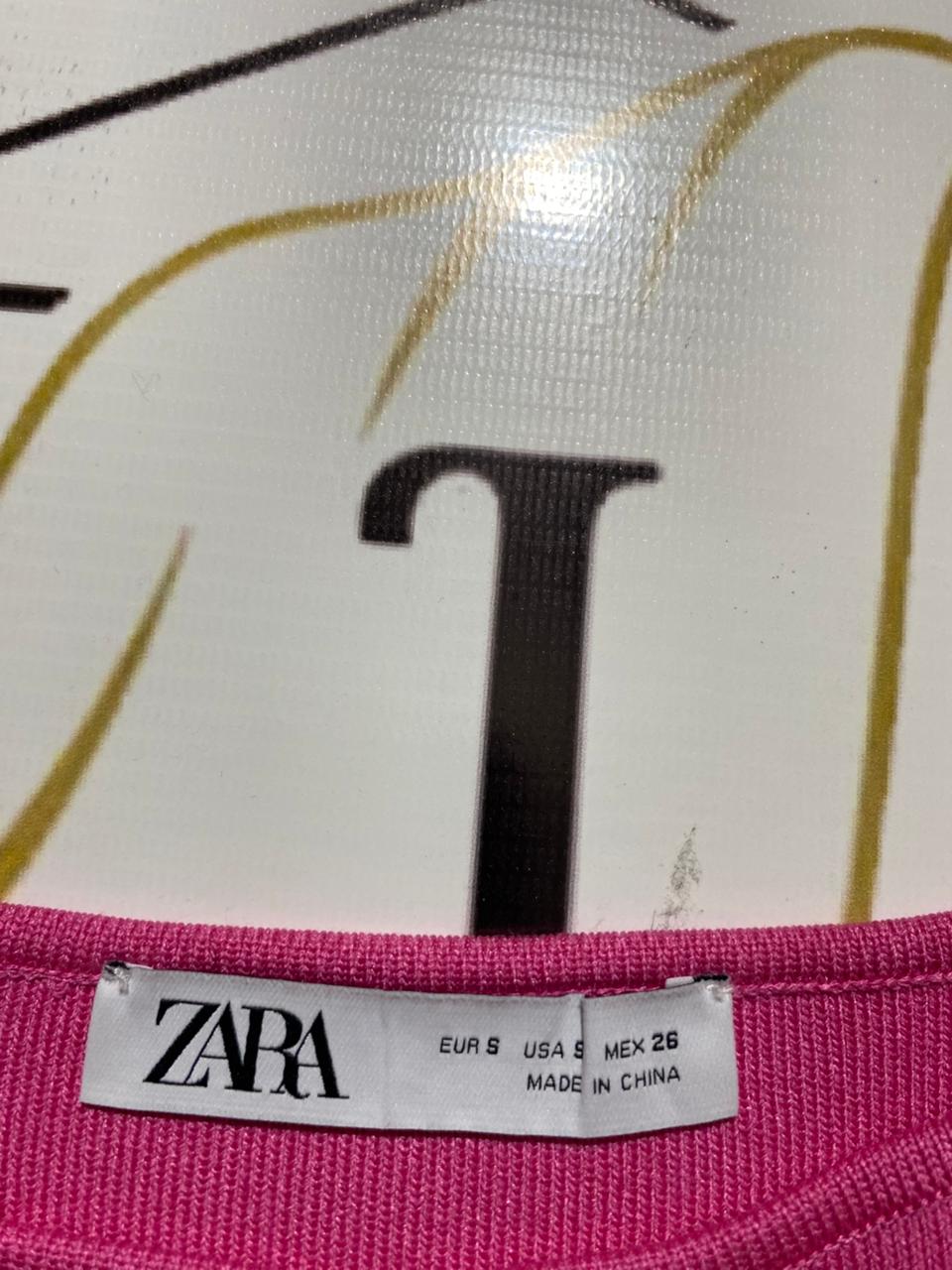 ZARA |S| BUST 14| Fuchsia Pink Square-Neck Ribbed Crop Top
