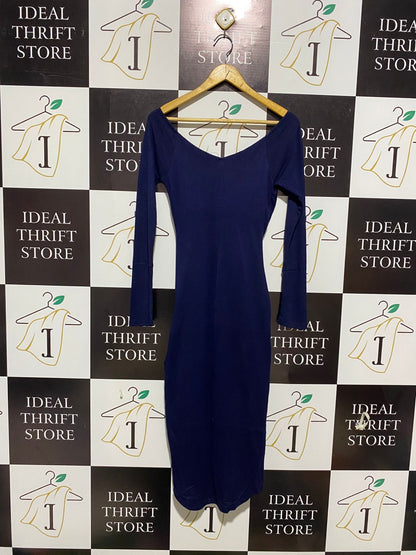 FRESH SOUL |S| BUST 13| Navy Blue Long Sleeve Midi Dress