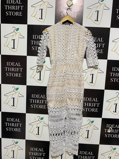 SWAROVSKI |M| BUST 15| White/Cream High-Neck Midi Dress