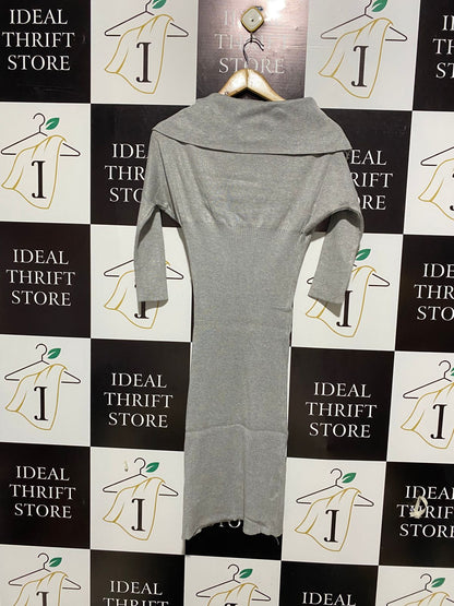 WHITE CLOSET |M| BUST 14| Grey Ribbed Knit Dress