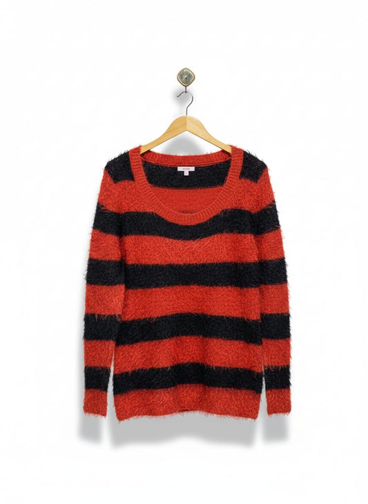 S E S |M| BUST 18| RED AND BLACK STRIPED FLUFFY SWEATER