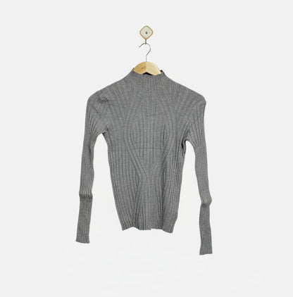 VALLEY GIRL |L| BUST 14| GREY RIBBED MOCK NECK SWEATER TOP