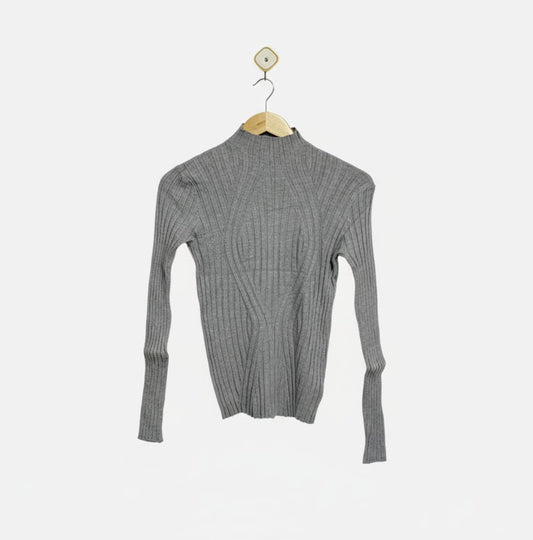 VALLEY GIRL |L| BUST 14| GREY RIBBED MOCK NECK SWEATER TOP