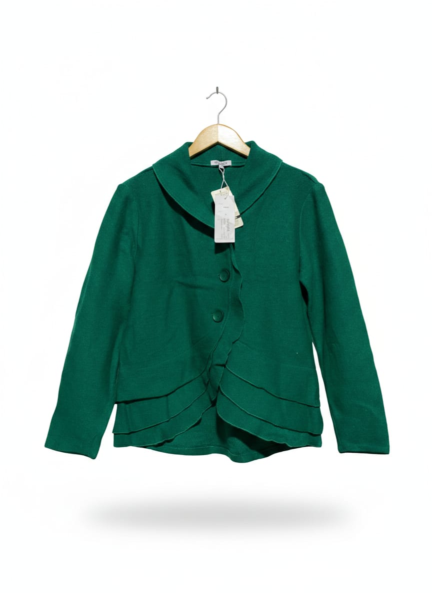 SEE SAW |S| BUST 20| Women's Green Button-Up Jacket With a Ruffled Peplum Hem