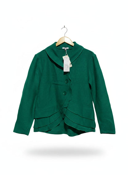 SEE SAW |S| BUST 20| Women's Green Button-Up Jacket With a Ruffled Peplum Hem