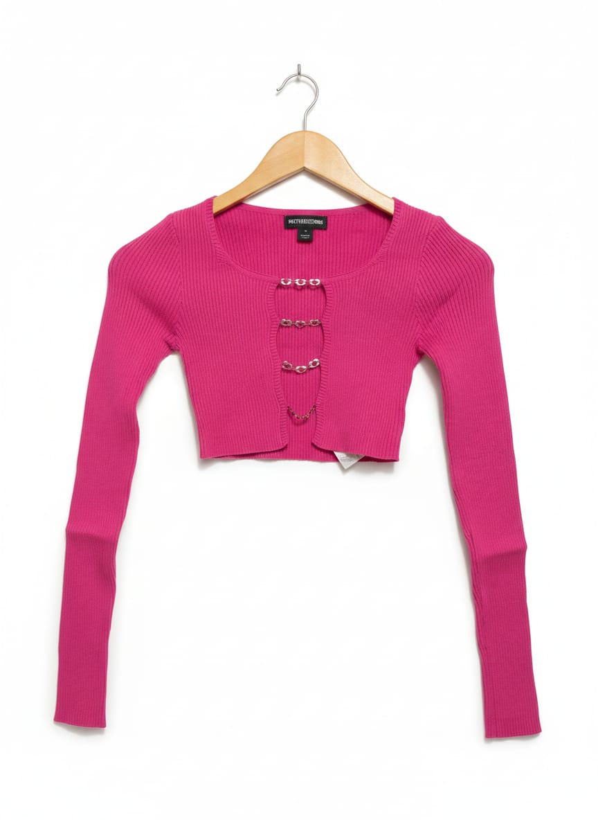 PRETTYLITTLE THING |XS| BUST 12| C1|  Hot Pink Chunky Rib Knit Chain Bodysuit