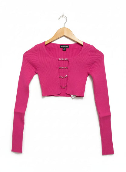 PRETTYLITTLE THING |XS| BUST 12| C1|  Hot Pink Chunky Rib Knit Chain Bodysuit