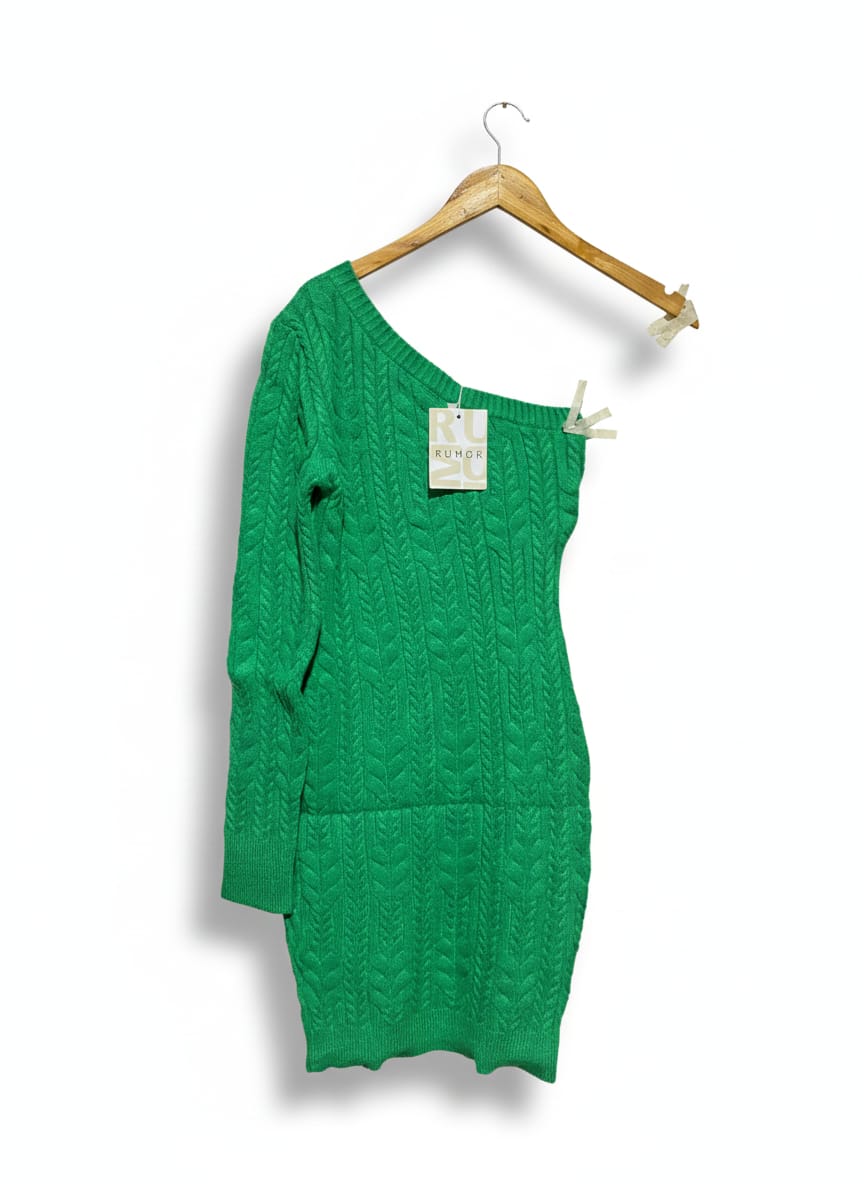 RUMOR |S| BUST 14| GREEN CABLE KNIT DRESS