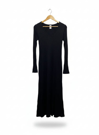 ANKO |L| BUST 14| BLACK RIBBED V-NECK LONG SLEEVE DRESS