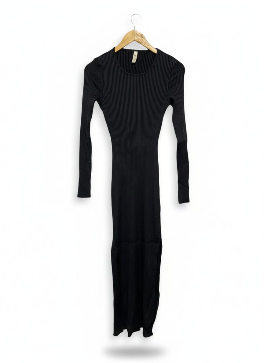 BEC BRIDGE |S| BUST 13| BLACK RIBBED LONG-SLEEVE MIDI DRESS