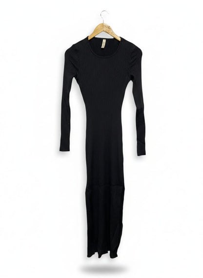 BEC BRIDGE |S| BUST 13| BLACK RIBBED LONG-SLEEVE MIDI DRESS