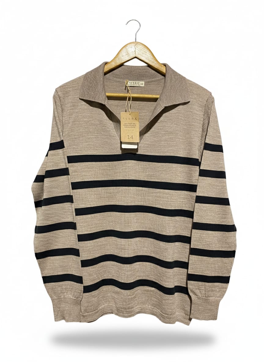 SERRA |L| BUST 19| BEIGE AND BLACK STRIPED KNIT POLO