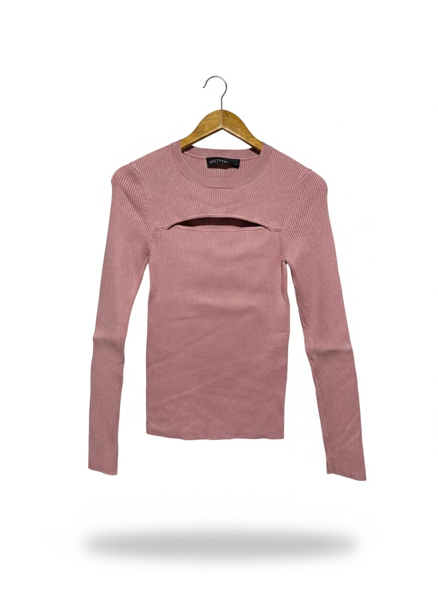 DECJUBA |M| BUST 12| C1|  RIBBED KNIT, LONG SLEEVES, CUTOUT CHEST DETAIL, BOAT NECK COLLAR