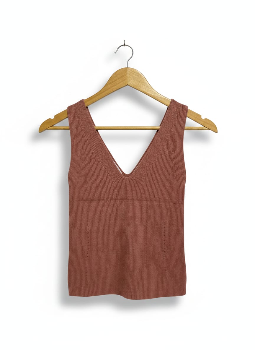 FOREVER NEW |XS| BUST 11| RUST BROWN RIBBED V-NECK SWEATER TANK TOP
