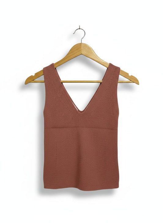 FOREVER NEW |XS| BUST 11| RUST BROWN RIBBED V-NECK SWEATER TANK TOP
