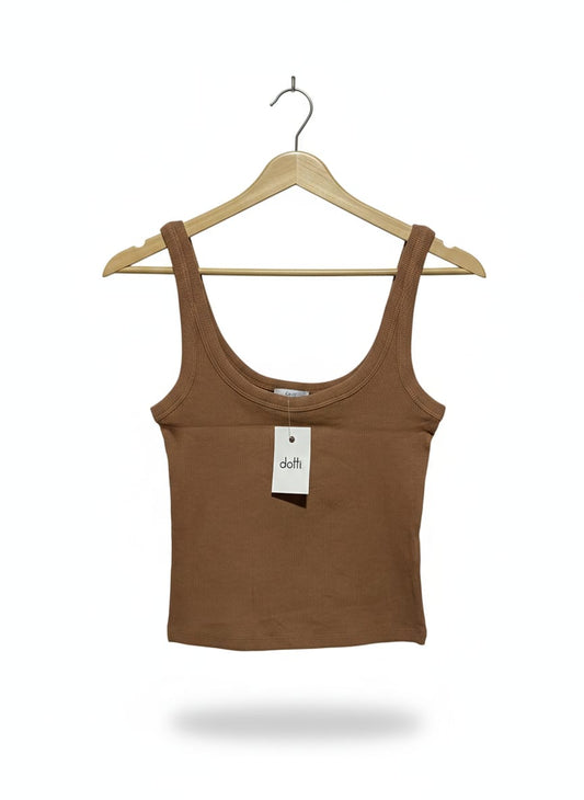 DOTTI |XS| BUST 12| RIBBED KNIT, SCOOP NECK, SLEEVELESS TANK, CROPPED LENGTH