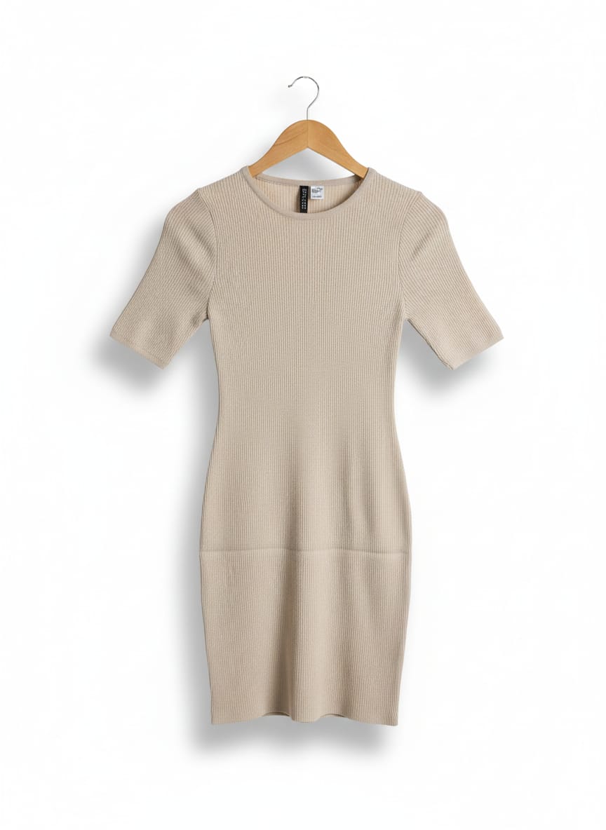 H&M DIVIDED |S| BUST 12| BEIGE RIBBED BODYCON DRESS