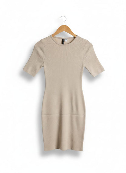 H&M DIVIDED |S| BUST 12| BEIGE RIBBED BODYCON DRESS